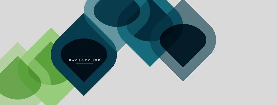 Abstract geometric shapes overlap, creating layered visual effect. Green, blu Stock-Illustration