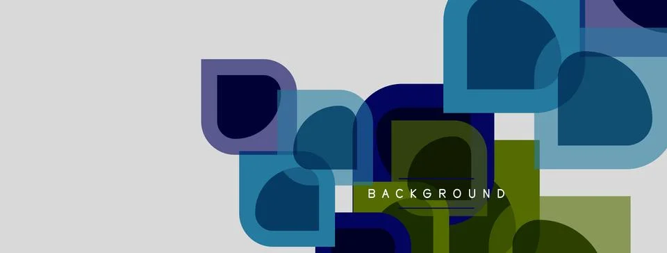 Abstract geometric shapes overlap, creating layered visual effect. Blue, gree Stock Illustration