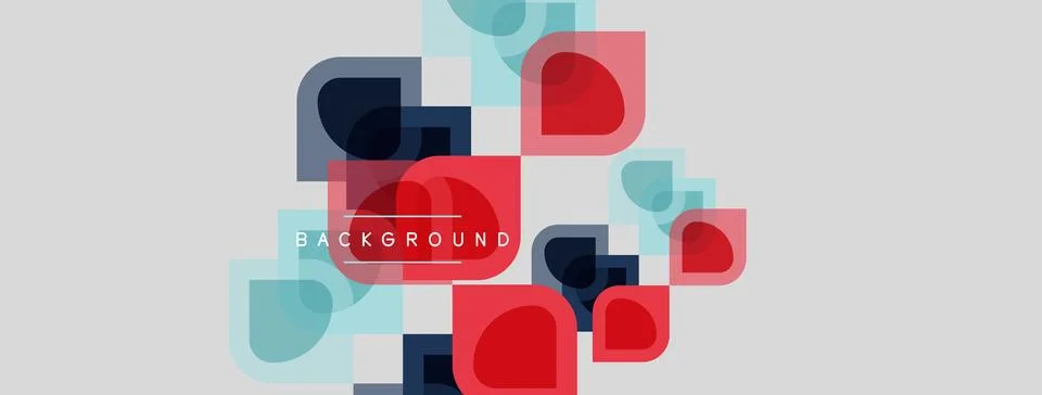 Abstract geometric shapes overlap, creating vibrant color blocks. Light gray Stock Illustration