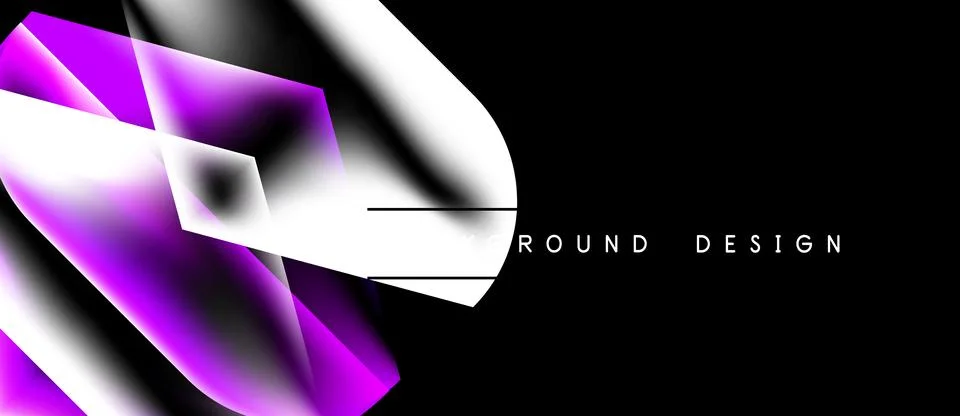 Abstract geometric shapes overlap, creating dynamic purple, white visual. Dar Illustrazione stock