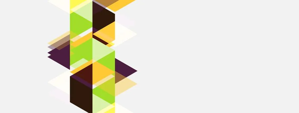 Abstract geometric shapes overlap, creating dynamic composition. Colors inclu Stock Illustration