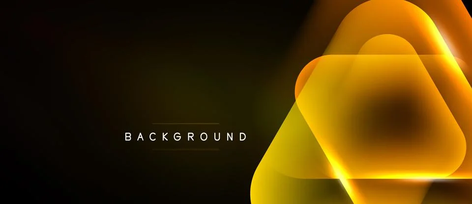 Abstract geometric shapes overlap, creating vibrant golden glow effect on dar Stock Illustration