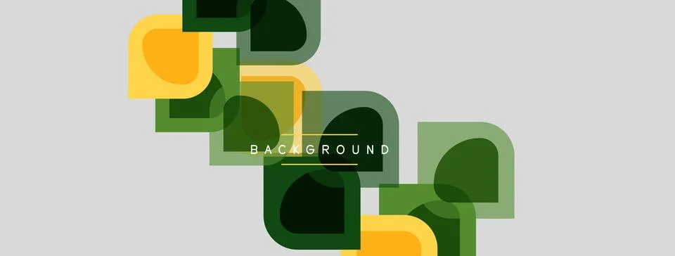 Abstract geometric shapes overlap, creating modern background. Yellow, green, Stock Illustration