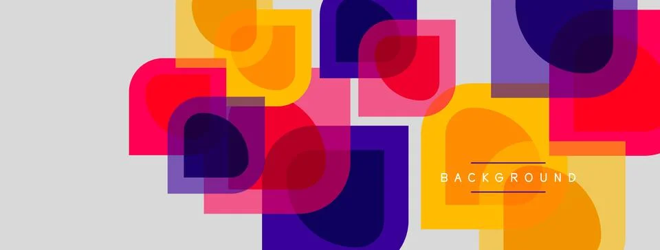 Abstract geometric shapes overlap, creating vibrant colorful background. Mode Stock Illustration