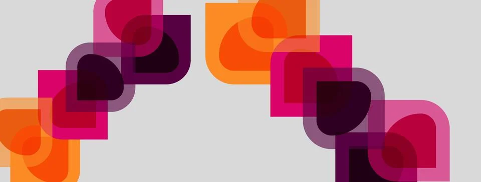 Abstract geometric shapes overlap, creating vibrant color blends. Pink, orang Stock Illustration