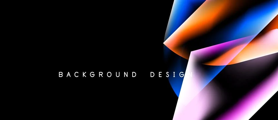 Abstract geometric shapes overlap, creating vibrant color gradients on black Stock Illustration