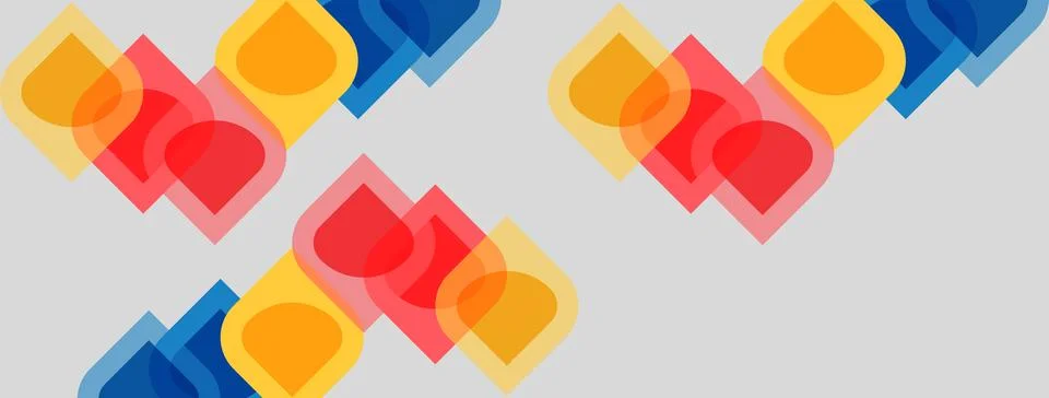Abstract geometric shapes overlap, creating vibrant color patterns. Red, or.. Stock Illustration