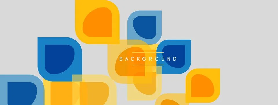 Abstract geometric shapes overlap, creating vibrant background. Orange, blue Stock Illustration