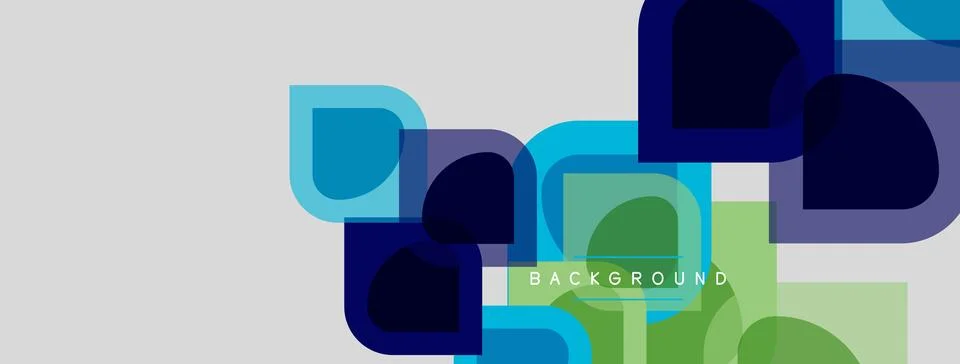 Abstract geometric shapes overlap, creating layered visual effect. Blue, gree Stock Illustration