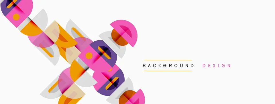 Abstract geometric shapes overlap, creating vibrant colorful design. Minimali Stock Illustration