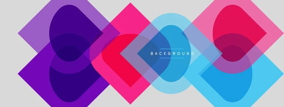 Abstract geometric shapes overlap, creating vibrant color gradients. Modern Stock Illustration
