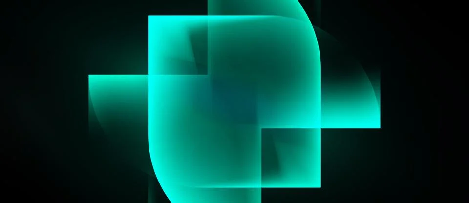 Abstract geometric shapes overlap, creating luminous teal composition. Soft Stock Illustration