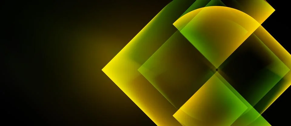 Abstract geometric shapes overlap, creating luminous yellow, green gradients. Stock Illustration