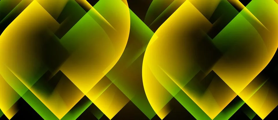 Abstract geometric shapes overlap, creating vibrant yellow, green gradients. Stock Illustration