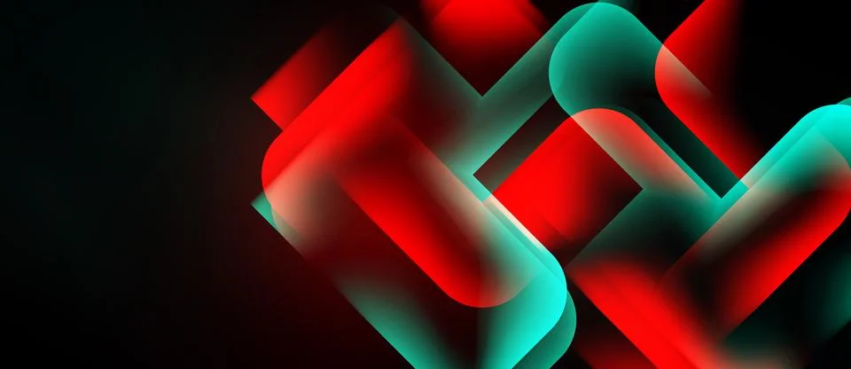 Abstract geometric shapes overlap, creating vibrant red, teal gradients. Dark 스톡 일러스트