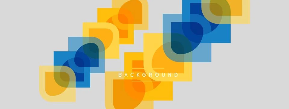 Abstract geometric shapes overlap, creating vibrant color blocks. Light gray Stock Illustration