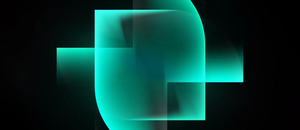 Abstract geometric shapes overlap, creating luminous teal composition against Illustrazione stock