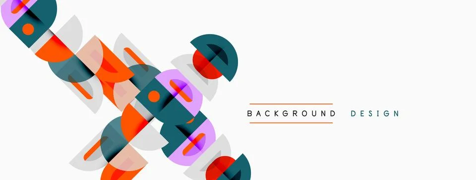 Abstract geometric shapes overlap, creating dynamic composition. Colors inclu Stock Illustration
