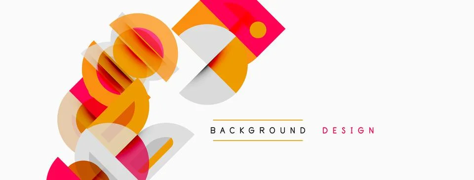 Abstract geometric shapes overlap, creating vibrant design. Pink, orange, gra Stock Illustration