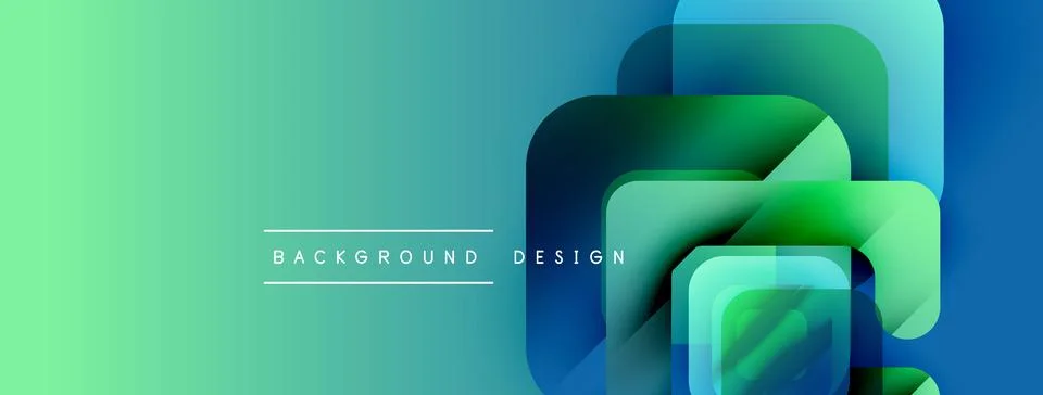 Abstract geometric shapes overlap. Gradient colors blend from green to blue. Stock Illustration