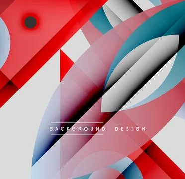 Abstract geometric shapes overlap. Red, blue, white hues dominate composition. 库存插图