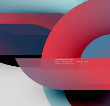 Abstract geometric shapes overlap. Red, blue, navy hues dominate composition. Illustrazione stock