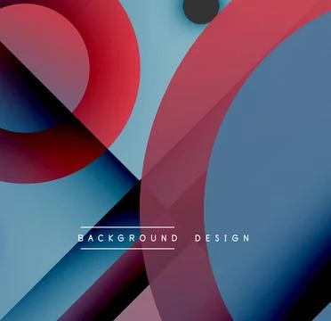 Abstract geometric shapes overlap. Red, blue gradients create dynamic visual Illustrazione stock
