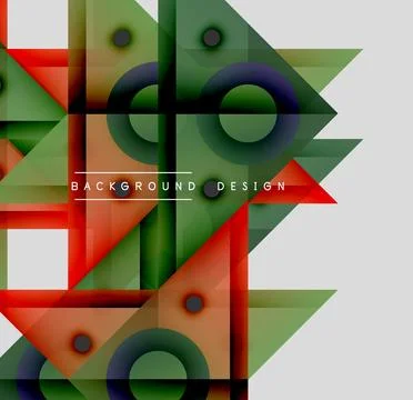 Abstract geometric shapes overlap. Red, green, brown hues dominate composition. 库存插图