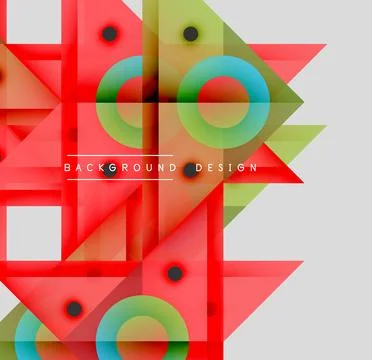 Abstract geometric shapes overlap. Red, green, blue hues dominate composition. 库存插图