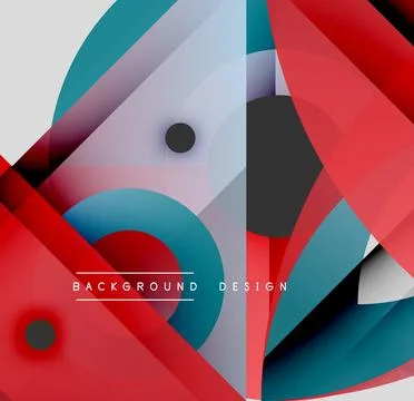 Abstract geometric shapes overlap. Red, teal, gray tones create dynamic Stockillustratie