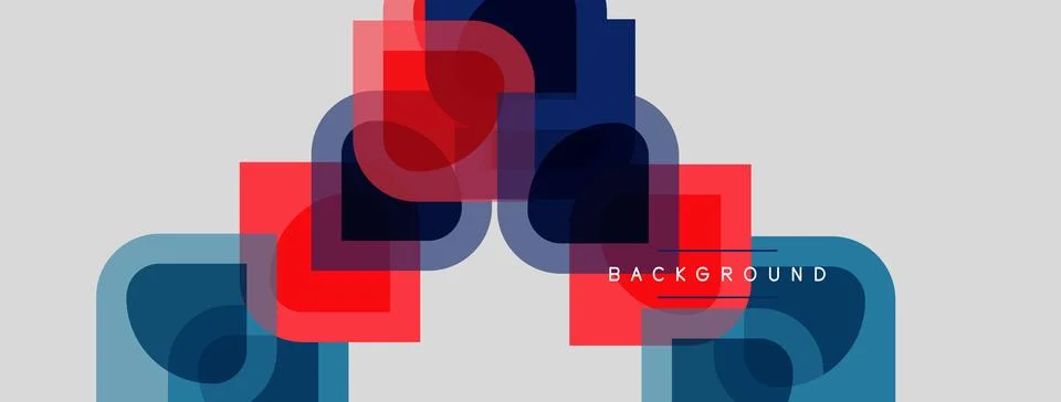 Abstract geometric shapes overlap. Red, blue hues dominate neutral backdrop. Stock Illustration