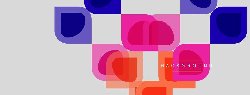 Abstract geometric shapes overlap. Rounded squares create vibrant color block Illustrazione stock