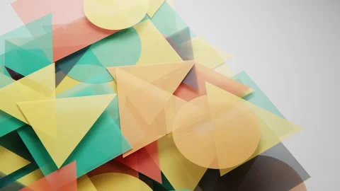 Abstract geometric shapes overlap in a translucent, colorful composition with Stock Footage 347884553