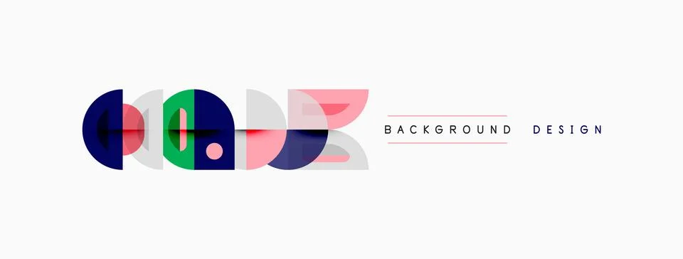 Abstract geometric shapes, overlapping circles, squares, rectangles. Minimali Stock Illustration