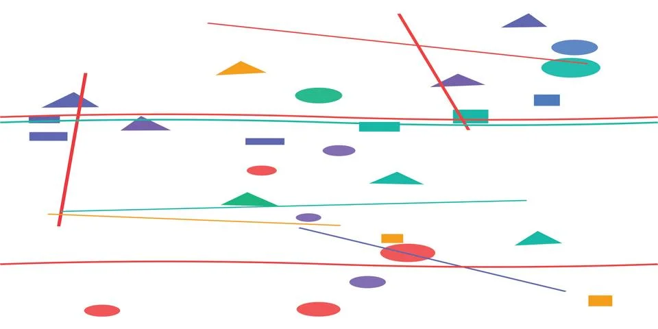 Abstract geometric shapes overlapping with colored lines and angles Stock Illustration