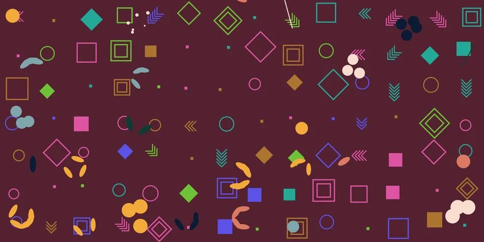 Abstract geometric shapes pattern on dark red background Stock Illustration