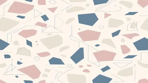 Abstract geometric shapes pattern with pastel colors and dotted outlines on.. Stock Illustration