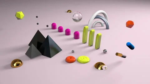 Abstract geometric shapes pyramids background 3D render 4K loop Stock Footage 134334991