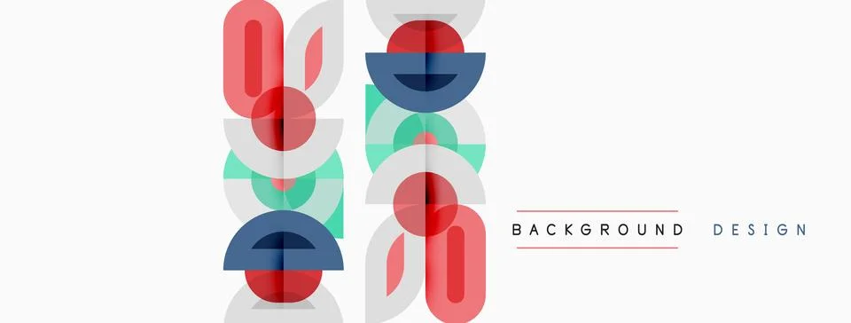 Abstract geometric shapes, red, blue, gray. Minimalist design over white Illustrazione stock