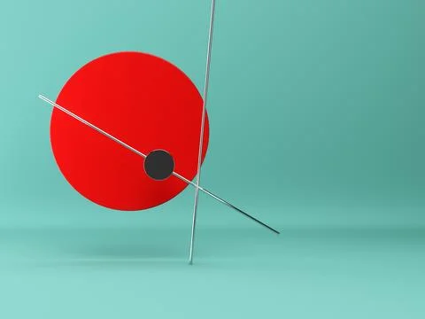 Abstract geometric shapes red circle and chrome cylinders with copy space o.. 스톡 일러스트