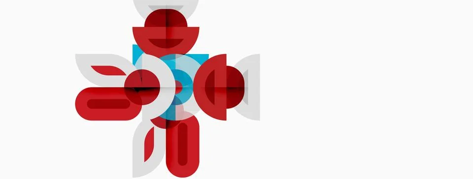 Abstract geometric shapes, red plus cyan, overlapping. Minimalist design, whi 스톡 일러스트
