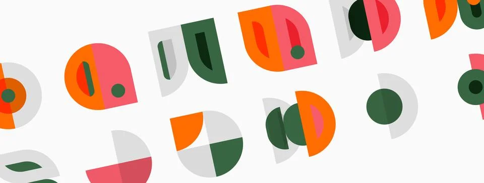 Abstract geometric shapes repeat. Circles, semicircles, rectangles overlap Stock Illustration
