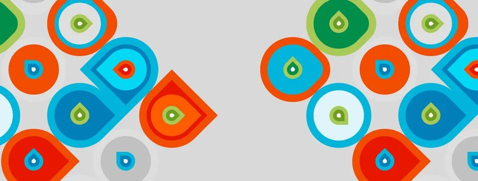 Abstract geometric shapes repeat. Circles, squares, teardrops form colorful イラスト素材