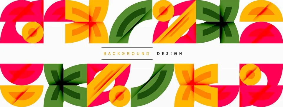 Abstract geometric shapes repeat, creating vibrant pattern. Red, yellow, green Stock Illustration