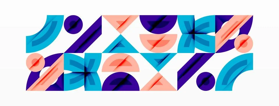 Abstract geometric shapes repeat, creating vibrant pattern. Colors include Stock Illustration