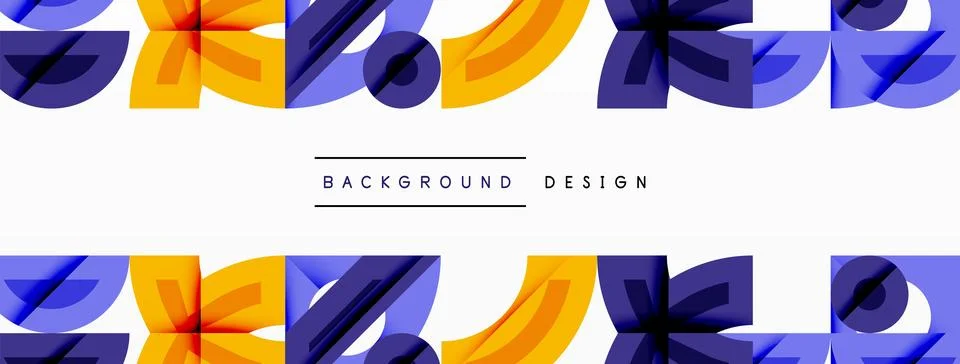 Abstract geometric shapes repeat, creating vibrant pattern. Orange, blue, purple Stock Illustration
