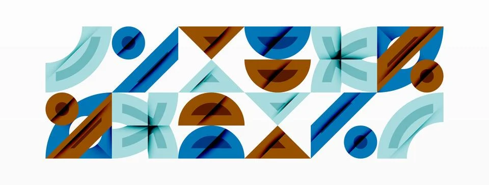 Abstract geometric shapes repeat, creating rhythmic pattern. Blue, brown hues Illustrazione stock