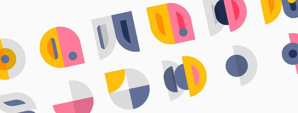 Abstract geometric shapes repeat, creating playful pattern. Soft colors dom.. イラスト素材