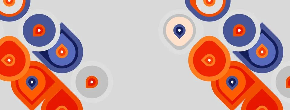 Abstract geometric shapes repeat. Orange, blue, gray tones dominate design. Stock Illustration