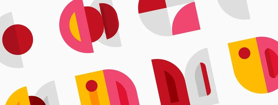 Abstract geometric shapes repeat. Red, yellow, gray tones dominate design. Illustrazione stock